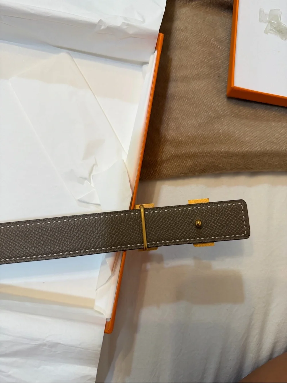 Authentic Hermès Reversible H Belt 75 Etoupe and Black Rose Buckle + Box